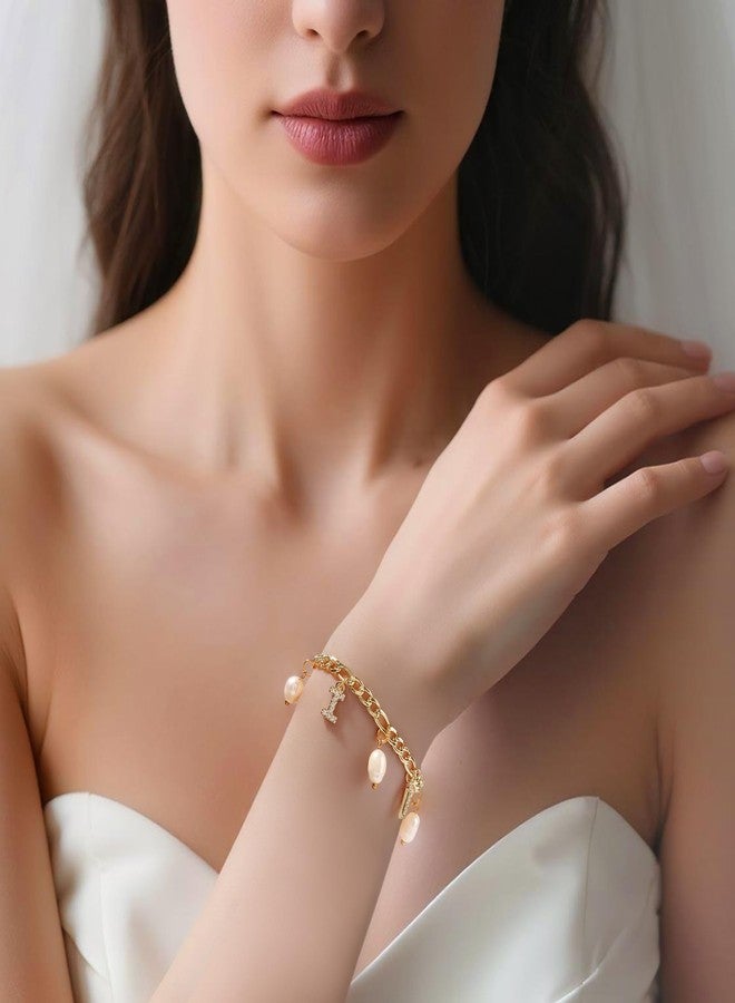 RACIOCK Gold Bride Charm Bracelet - Adjustable Pearl & Zircon Bridal Jewelry, Wedding Bangle, Bachelorette Accessory, Bridesmaid Gifts, Bridal Shower Decor and Wedding Accessory - Image 5